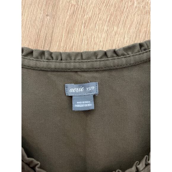 Aerie Jumpsuit Boiler Suit Size XS Army Green Long Sleeve Ruffle Collar Gorpcore - Picture 4 of 11